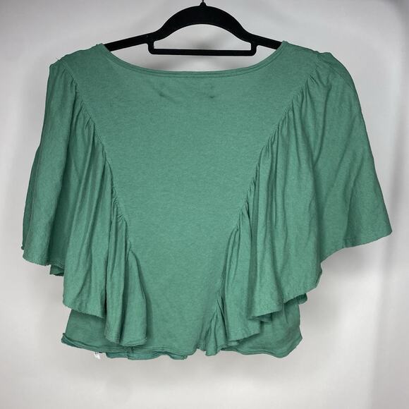 Free People FP Beach Women's Small Ruffle T-Shirt Top Green Boxy Boho Flutter - Picture 5 of 5